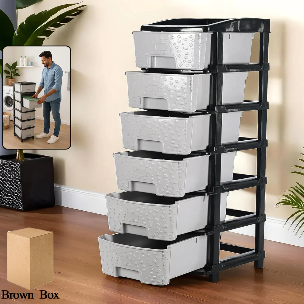 01_126002a4-0506-4c1a-a881-b6d3e02faeda 6-Layer Heavy-Duty Plastic Drawer Organizer Cabinet with Stone Texture Drawers - Image 1