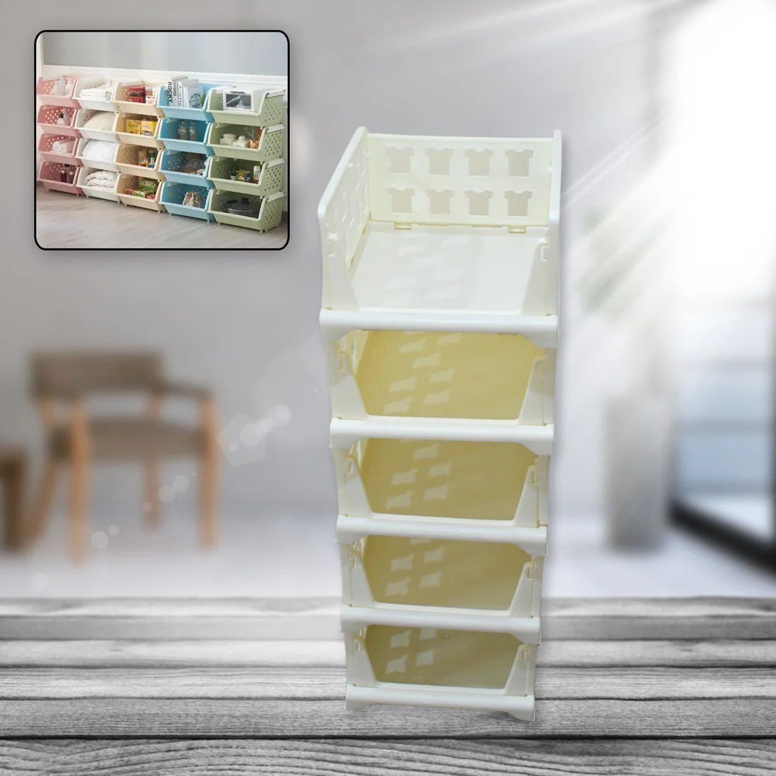01_92bb6dca-26e7-4f1e-9cae-d8e29e091863 5 Layer Stackable Multifunctional Storage,for Clothes Foldable Drawer Shelf Basket Utility Cart Rack Storage Organizer Cart for Kitchen, Pantry Closet, Bedroom, Bathroom, Laundry (5 Layer 1 Pc) - Image 1