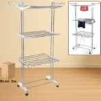 3-Tier Foldable Stainless Steel Cloth Drying Stand with Wheels