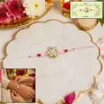Cute Ganesha Designer Rakhi with Pink and Red Beads (1 Pc) - Image 5