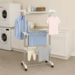 3-Tier Foldable Stainless Steel Cloth Drying Stand with Wheels - Image 6