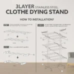 3-Tier Foldable Stainless Steel Cloth Drying Stand with Wheels - Image 5
