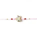 Cute Ganesha Designer Rakhi with Pink and Red Beads (1 Pc) - Image 2