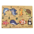 Seawater Animal Wooden Puzzle Learning Educational Board (1 Set) - Image 4