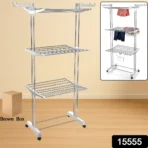 3-Tier Foldable Stainless Steel Cloth Drying Stand with Wheels - Image 7