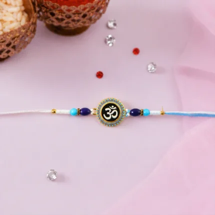Om Designer Rakhi with Blue Beads (1 Pc)