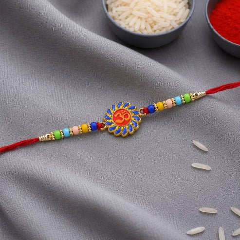28_9e7f5529-9ffc-42ed-a0a9-feb08a6113eb Om Designer Rakhi with Multicolor Beads (1 Pc) - Image 1
