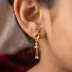 Gold-Plated Traditional Casting Chain Drop Earrings with Ruby and AD Stones - Image 4