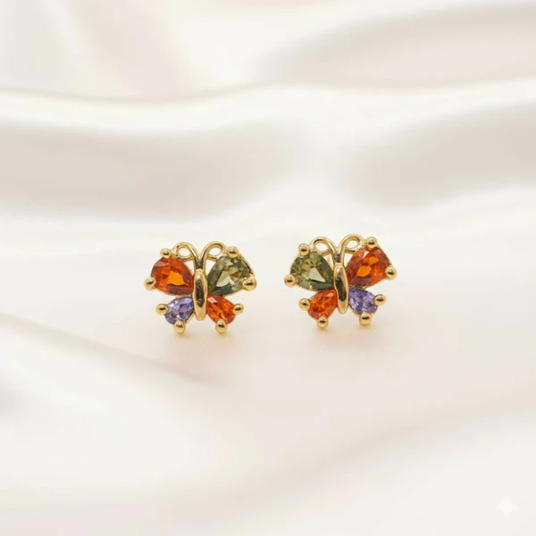 5Thf7X8Ads "Gold Plated Multicolored AD Butterfly Stud Earrings" for women and girls - Image 1