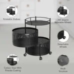 Compact Round 2-Layer Kitchen Trolley with Ventilated Mesh Baskets & Four Swivel Wheels - Image 2
