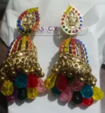 Multicolor Stone Jhumka Earrings with Beads Drop Gold Plated Ethnic Traditional Earrings for Women - Image 5
