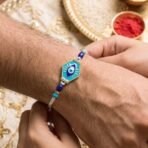 Turquoise Evil Eye Hexagon Designer Rakhi - Image 3