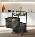 Metal Round High Quality Kitchen Trolley with Wheels (3 Layer / 1 Pc) - Image 4