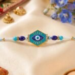 Turquoise Evil Eye Hexagon Designer Rakhi - Image 2