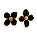 Black Floral Enamel Stud Earrings for Women Elegant Anti Tarnish Daily Wear - Image 4