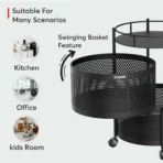 Compact Round 2-Layer Kitchen Trolley with Ventilated Mesh Baskets & Four Swivel Wheels - Image 6