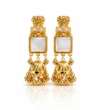 Premium Gold-Plated Traditional Pearl & Stone Jhumka Kashmiri Earrings - Image 6