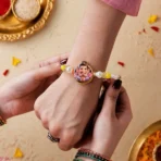 Ganesh Ji Designer Rakhi with Yellow Beads (1 Pc) - Image 3
