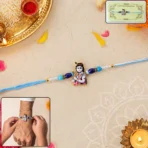 Lord Krishna Designer Rakhi with Blue Beads (1 Pc) - Image 2