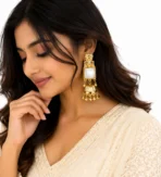 Premium Gold-Plated Traditional Pearl & Stone Jhumka Kashmiri Earrings - Image 3