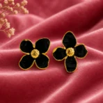 Black Floral Enamel Stud Earrings for Women Elegant Anti Tarnish Daily Wear