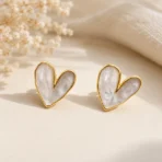Elegant Pearl Heart Stud Earrings for Women Gold-Toned Minimal Earrings. - Image 5