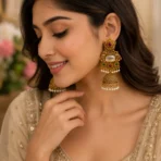 Traditional Gold Plated Kundan Jhumka Earrings with Pearl Drop for Women - Image 4