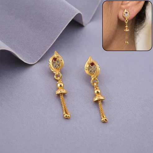 bMt8mxwkLh Traditional Gold Plated Casting Chain Drop Earrings for Women Ethnic Wear - Image 1