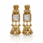 Premium Gold-Plated Traditional Pearl & Stone Jhumka Kashmiri Earrings - Image 4