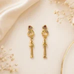 Gold-Plated Traditional Casting Chain Drop Earrings with Ruby and AD Stones - Image 3