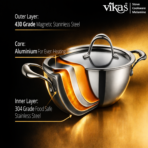 Vikas Triply Kadai with Lid Heavy Duty Cooking Kadai - Image 3