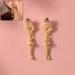 Gold-Plated Traditional Casting Chain Drop Earrings with Ruby and AD Stones