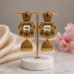 Traditional Gold Plated Kundan Jhumka Earrings with Pearl Drop for Women
