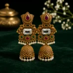 Traditional Gold Plated Kundan Jhumka Earrings with Pearl Drop for Women - Image 2