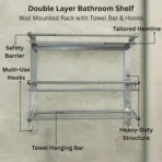 Multipurpose Wall Mounted Bathroom Shelf Organizer with Towel Bar and Storage Rack - Image 3