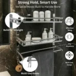 Multipurpose Wall Mounted Bathroom Shelf Organizer with Towel Bar and Storage Rack - Image 4