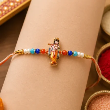 Lord Krishna Designer Rakhi with Colorful Beads (1 Pc)