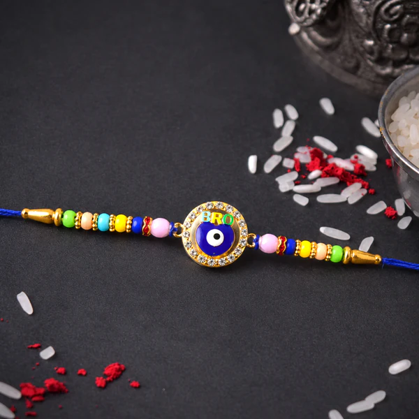 whl181_60412_jys_rakhi_1018 Evil Eye 'BRO' Designer Rakhi with Colorful Beads (1 Pc) - Image 1
