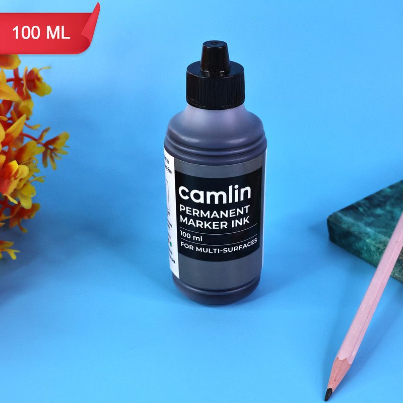 01-marker-ink_17c7cccb-e5d6-4379-9d7e-ad0e1358d4b8.jpg Camlin Permanent Marker Ink 100 ml – Black Color Refill Ink for Multi-Surfaces - Image 1