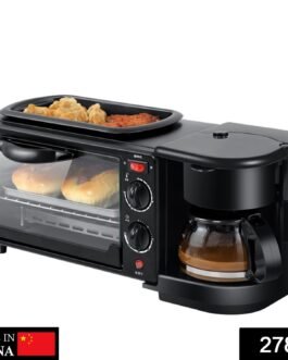 3 in 1 Breakfast Maker Portable Toaster Oven, Grill Pan & Coffee Maker Full Breakfast Ready at One Go