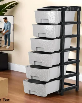 6-Layer Heavy-Duty Plastic Drawer Organizer Cabinet with Stone Texture Drawers