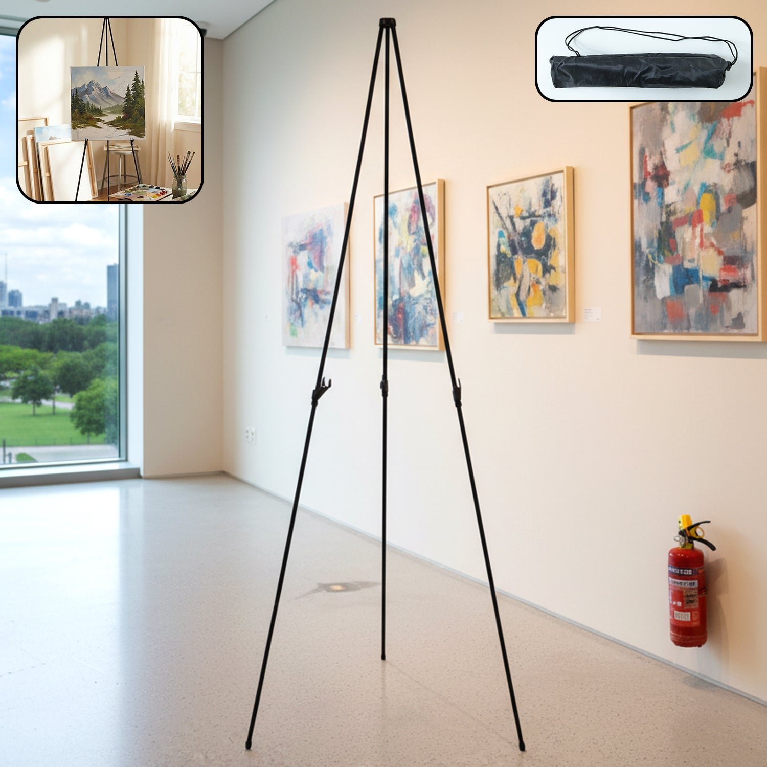 01_1b6dd35d-d4c2-486e-aab7-5e7d3be9f46f.jpg 66 Inch Long Adjustable Metal Tripod Easel Stand with Carry Bag (1 Pc) - Image 1