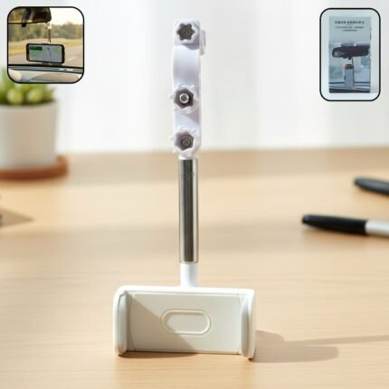 Adjustable Rearview Mirror Car Phone Holder – 360° Rotating Mount