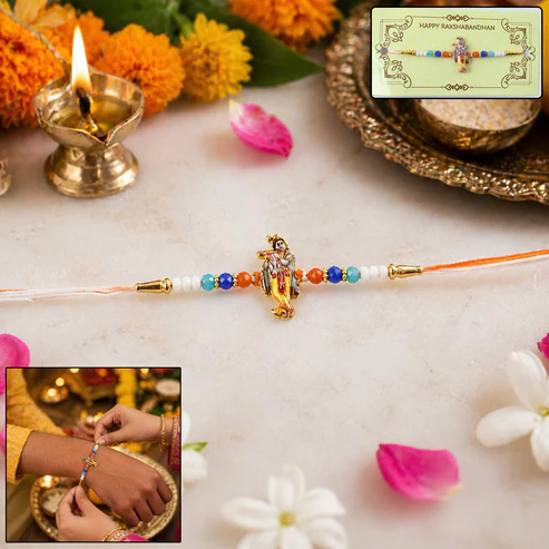 Lord Krishna Designer Rakhi with Colorful Beads (1 Pc) - Image 2