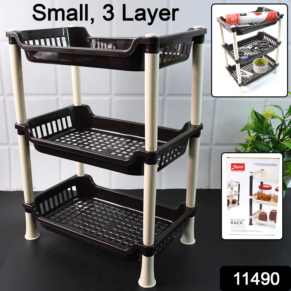 Apex Small Multiuse Plastic Storage Rack Organizer 3-Tier - Image 7