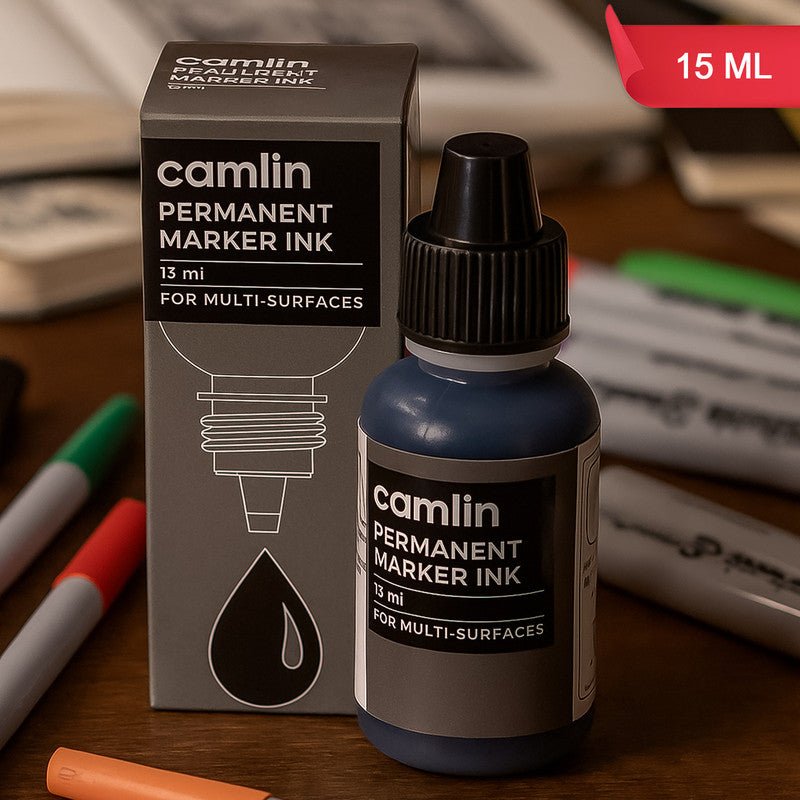 01_8b309b4c-22eb-4bf3-99f3-5450da019749.jpg Camlin Permanent Marker Ink 15 ml – Black Color Refill Ink for Multi-Surfaces - Image 1