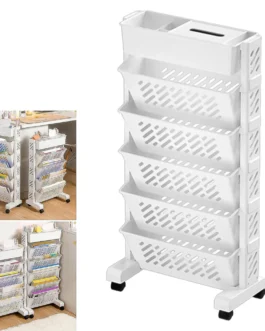 Movable Bookshelf, Large Capacity Rotatable Plastic Rolling Organization Shelf / Rack