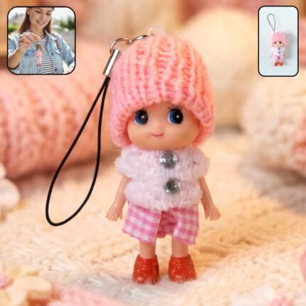 Cute Mini Doll Keychain with Soft Knitted Cap – 1 Pc Mixed Colors
