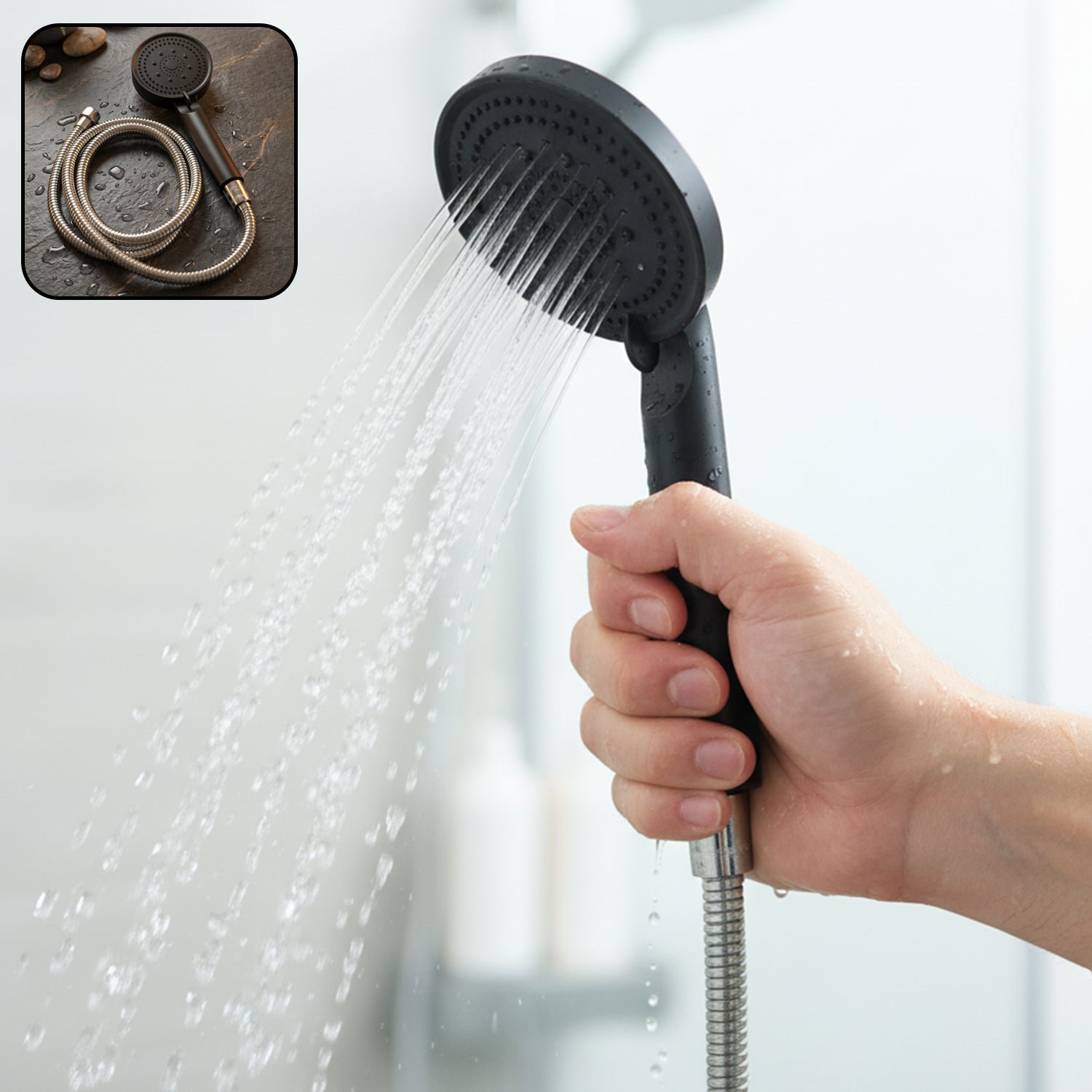01_b58db9be-184d-4562-a049-9a7acdcd2822.jpg Handheld Bathroom Shower Head with 143cm Flexible Stainless Steel Hose - Image 1
