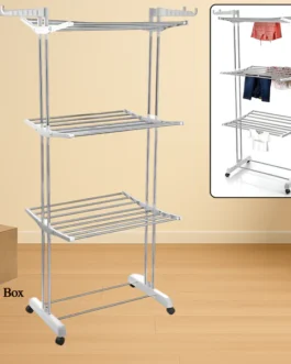 3-Tier Foldable Stainless Steel Cloth Drying Stand with Wheels